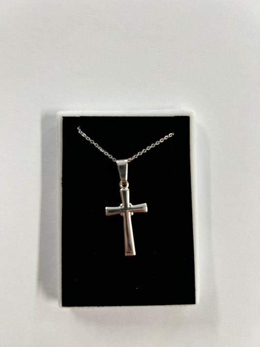 Pendant: S/S Cross polished 38mm on chain