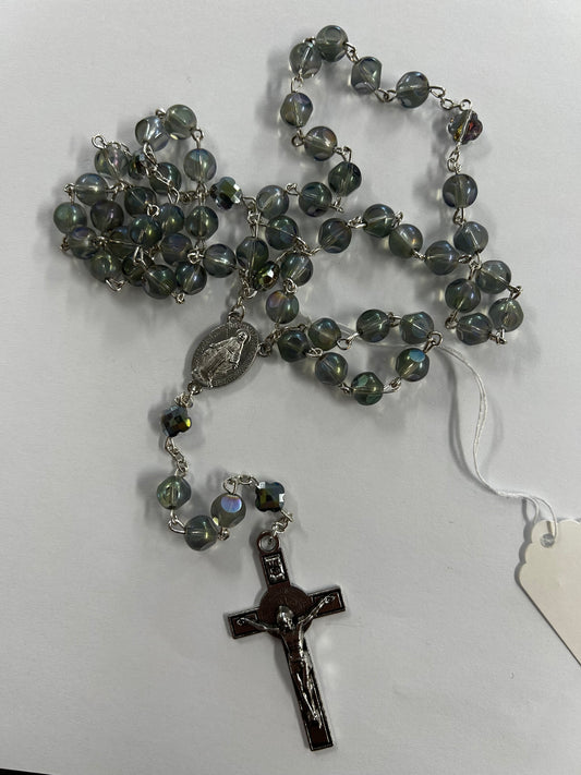 Rosary: Glass Grey/Green 8mm
