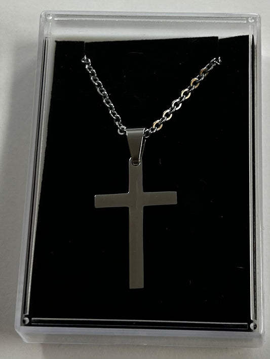 Necklace: Cross Steel Plain on 50cm chain