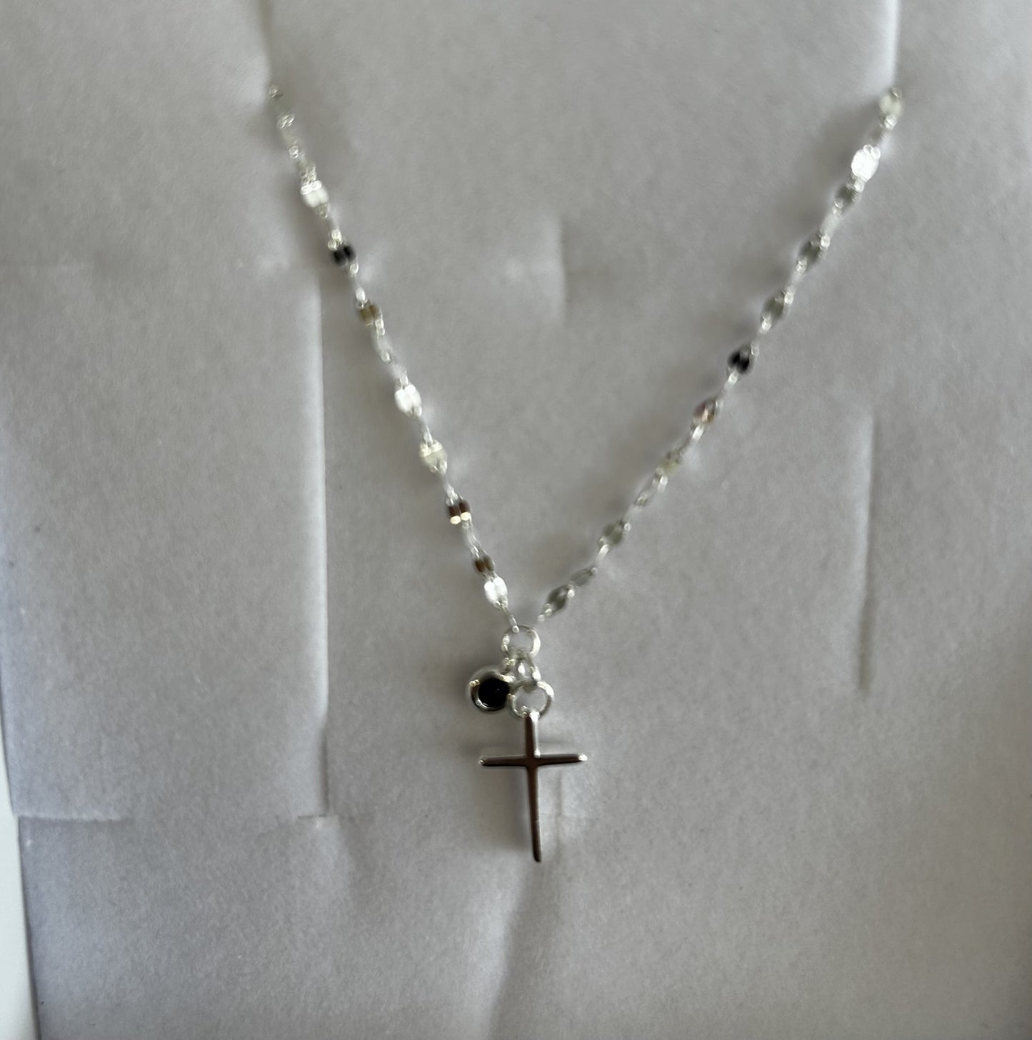 Necklace: Silver Cross with Black crystal Sterling Silver