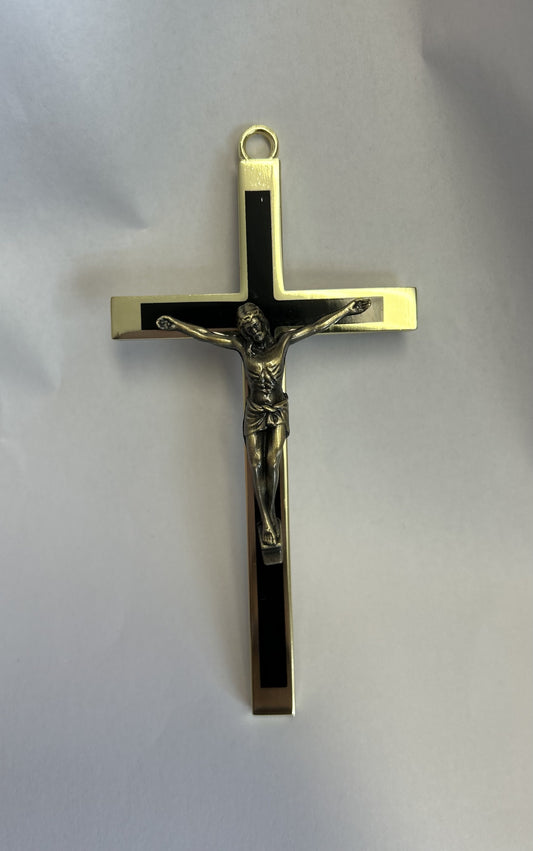 Crucifix: Corpus on black and gold, wall mounting 11cm