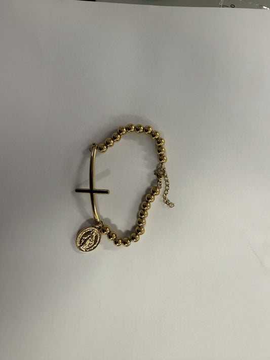 Bracelet: Steel GP w/cross and Miraculous medal