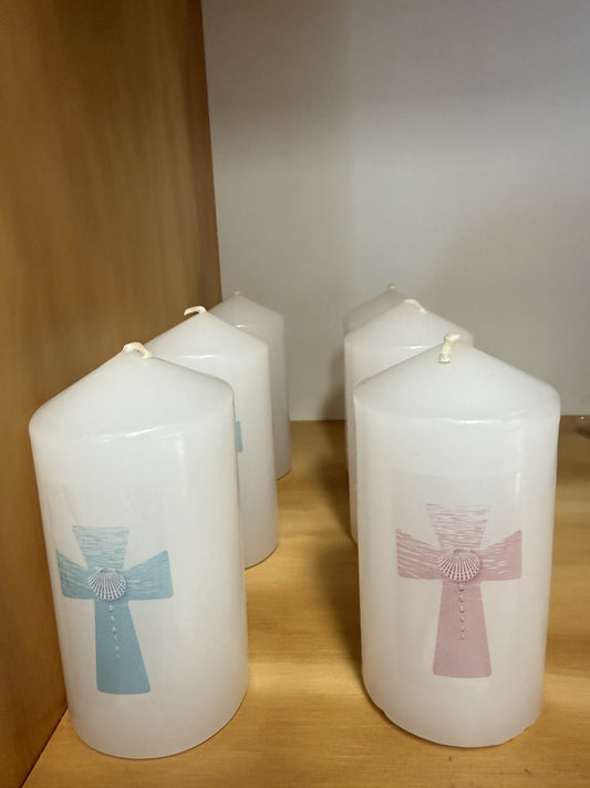 Baptism Candle: 50mm x 100mm with shell transfer