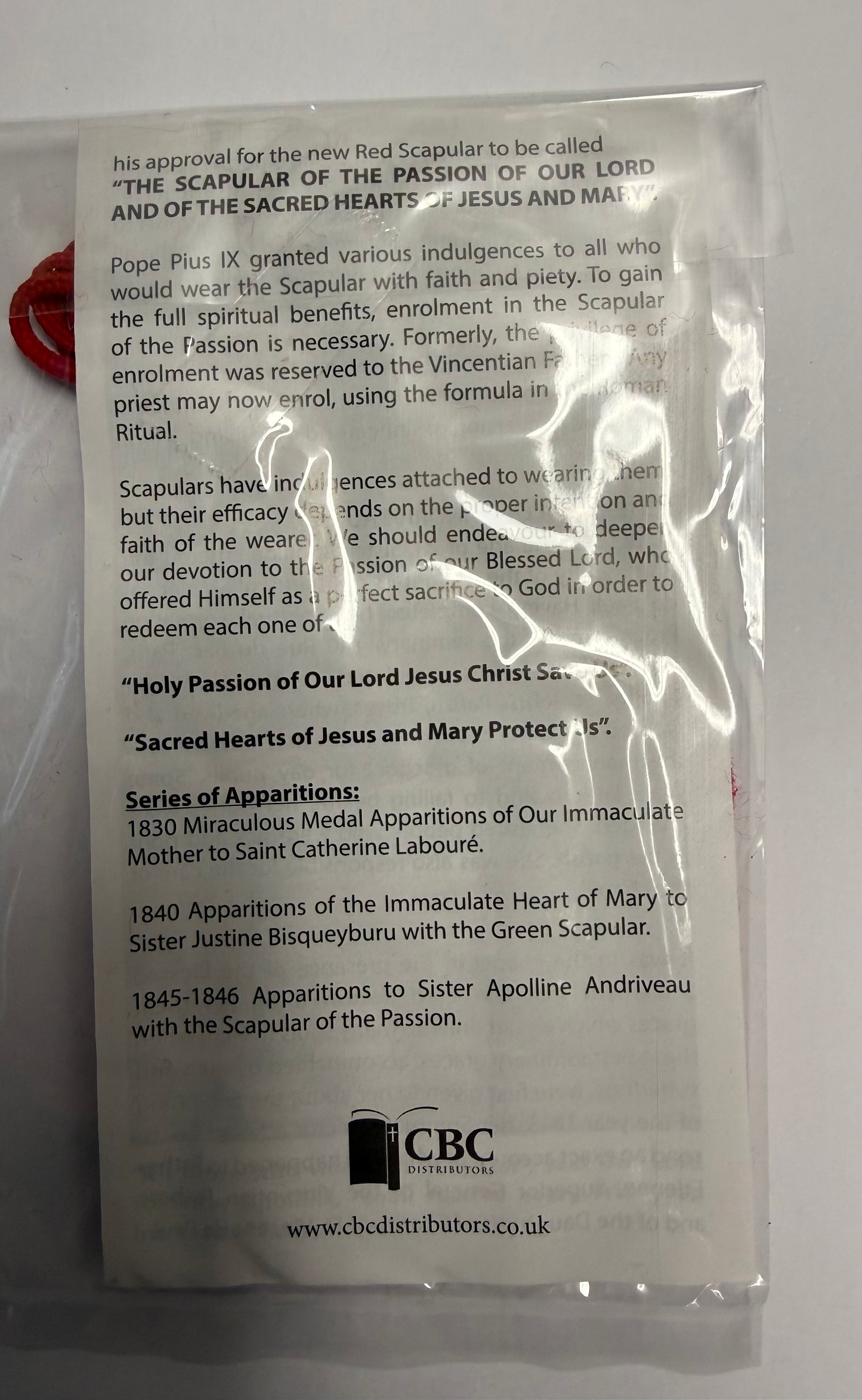 Scapular: Red, Sacred Hearts with leaflet