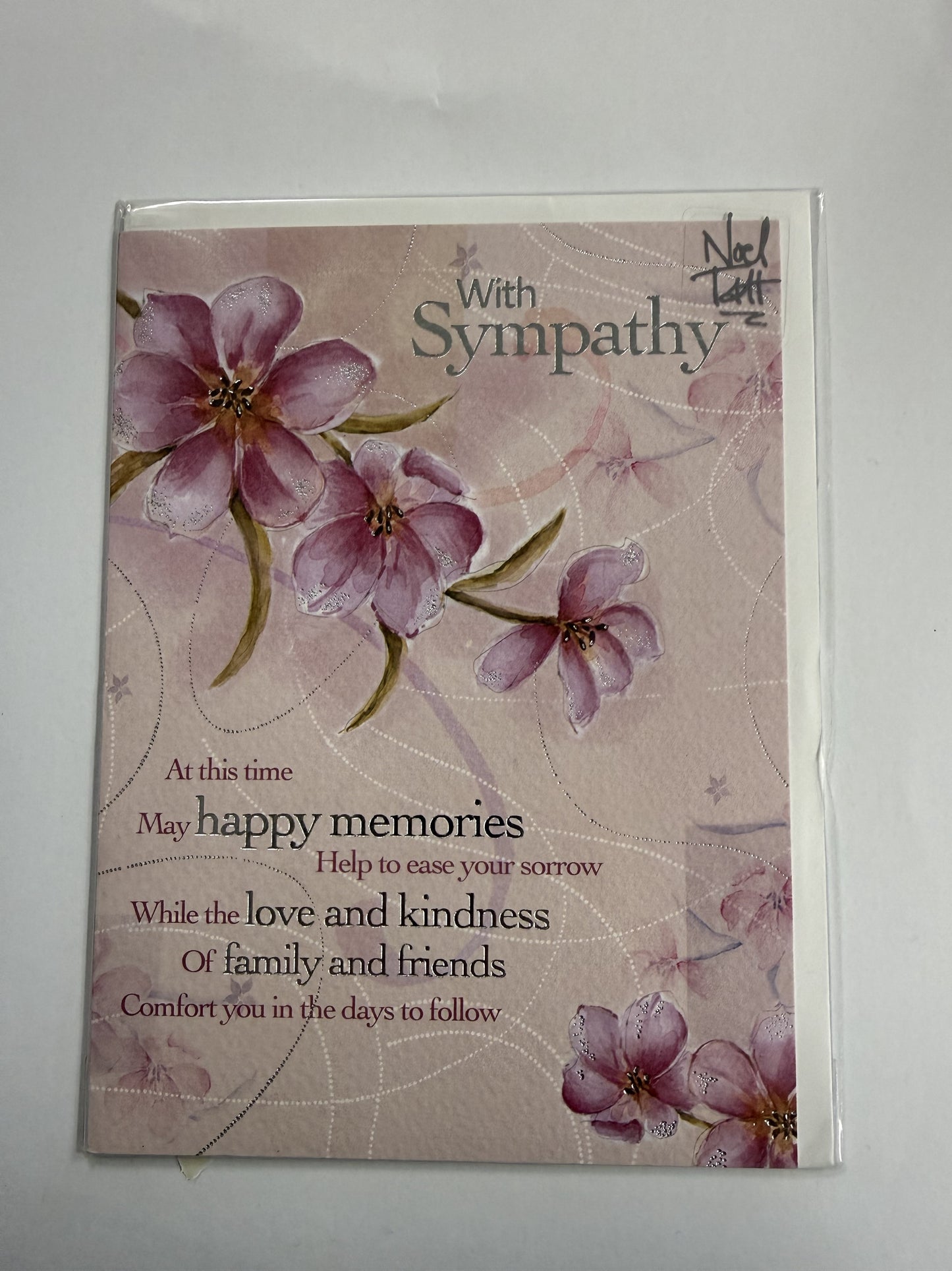Card: With Sympathy by Noel Tatt (pink)