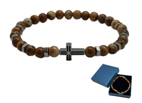 Bracelet: Stone/Stainless Steel with Cross