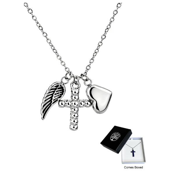 Necklace: Cross Heart Wing stainless steel
