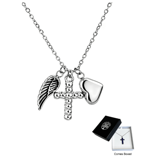 Necklace: Cross Heart Wing stainless steel