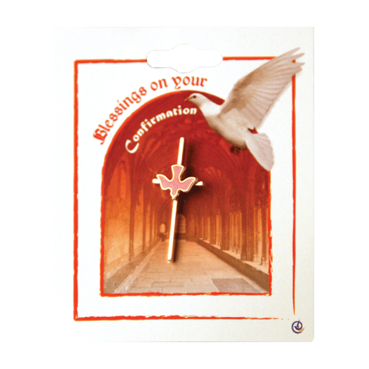 Lapel Pin: Confirmation Gold Cross and Red Dove