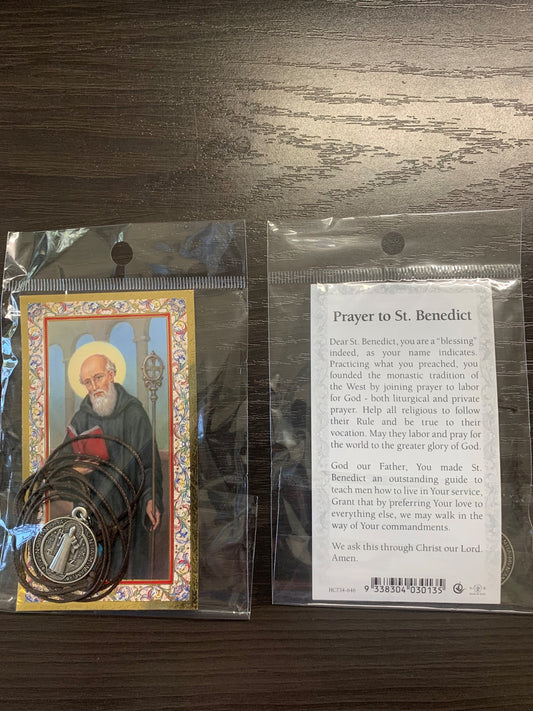 Holy Card: St Benedict with medal on cord