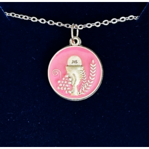 Necklace: First Holy Communion - Pink enamel medal