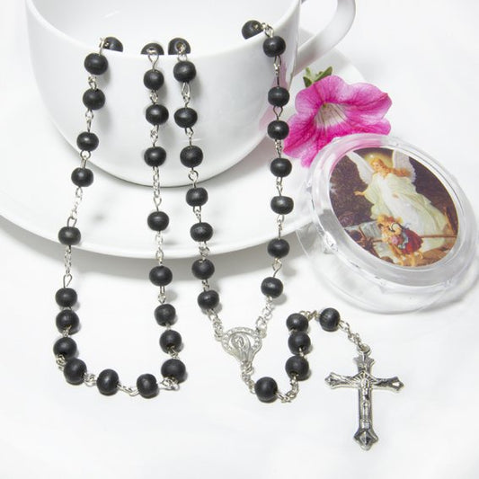 Rosary: Wood Black boxed with assorted image