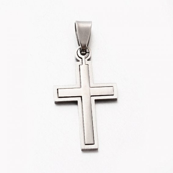 Necklace: Steel pendant cross 34mm on 50cm chain