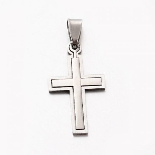 Necklace: Steel pendant cross 34mm on 50cm chain