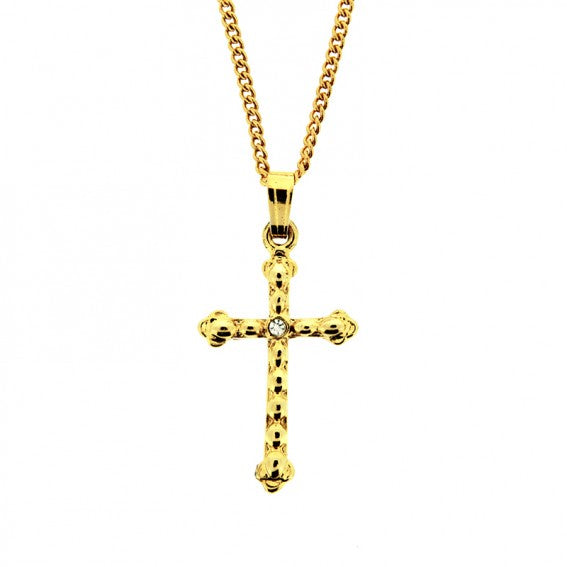 Necklace: Cross GP w/diamante 27mm on chain