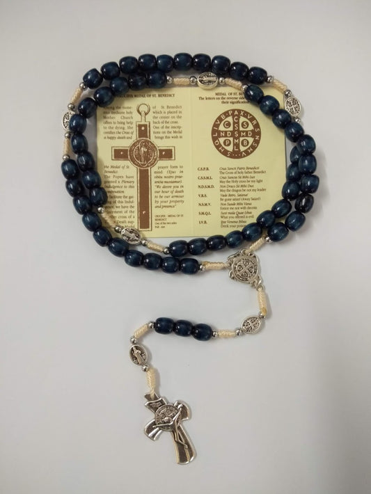 Rosary: St Benedict Wood Blue