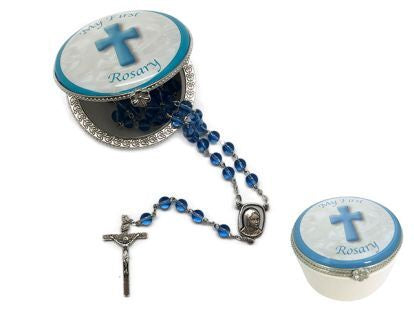 Rosary: My First Rosary in porcelain box BLUE