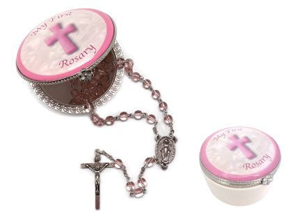 Rosary: My First Rosary in porcelain box PINK