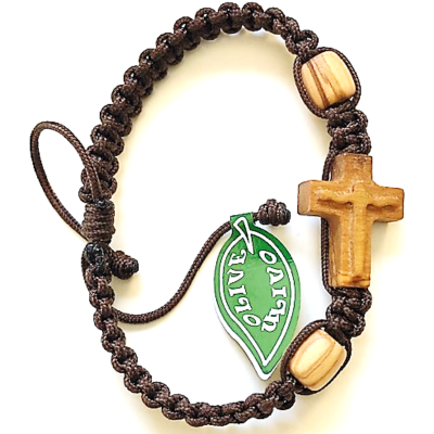 Bracelet: Cord olive wood with cross