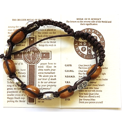 Bracelet: St Benedict Brown cord with prayer card