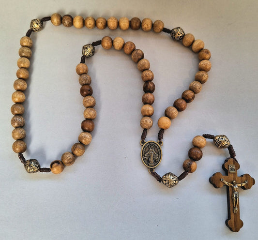 Rosary: Walnut, large 10mm beads, antique gold