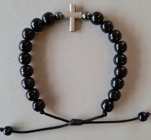 Bracelet: Black Wooden with Cross