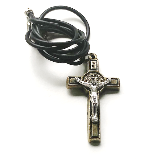 Necklace: St Benedict Bronze 40mm on black cord