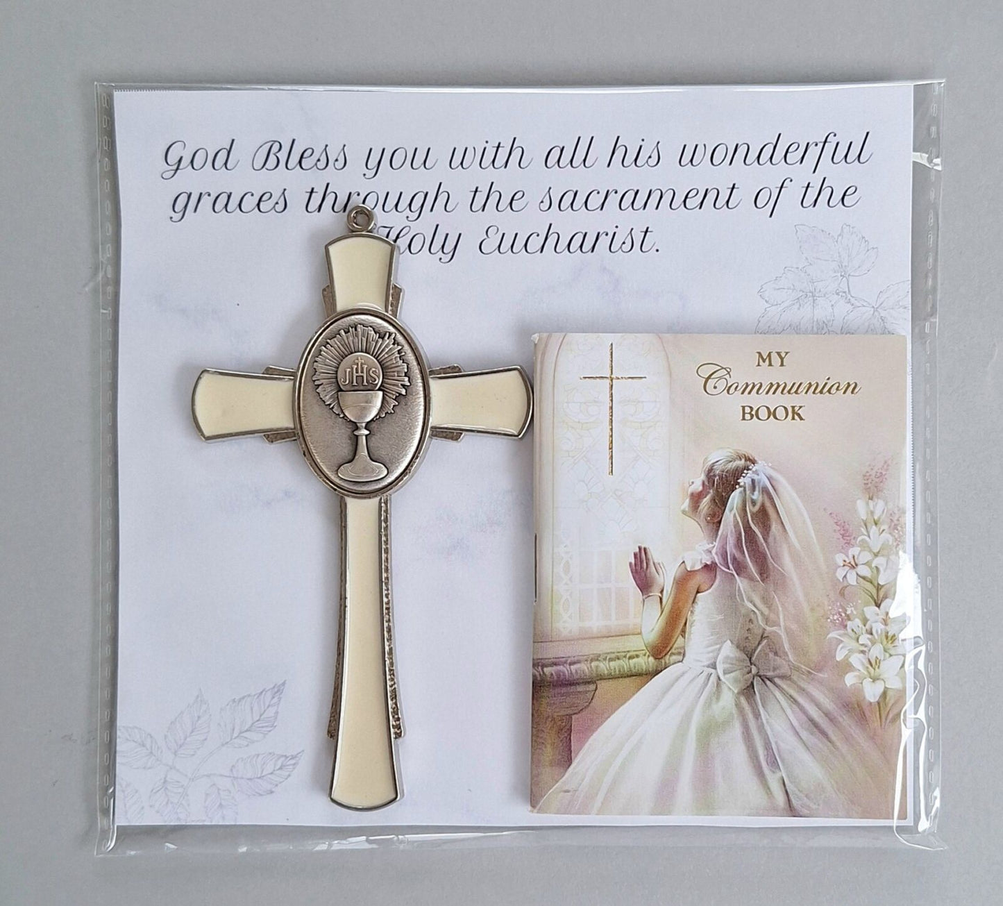 First Holy Communion Pack: Crucifix and Book - Girl/Cream