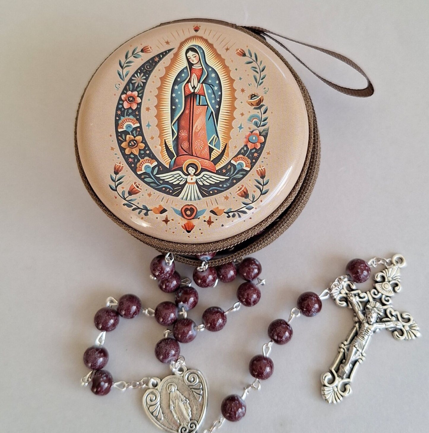Rosary Purse: round zipped with image