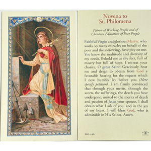 Holy Card: Novena to St Philomena laminated