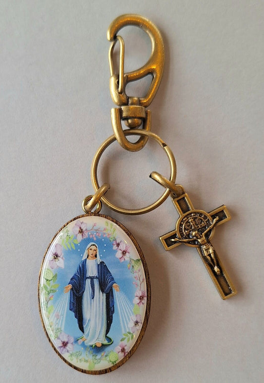 Keyring: Our Lady of Grace/St Benedict w/karabiner
