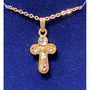 Necklace: Murano Glass Cross - Gold