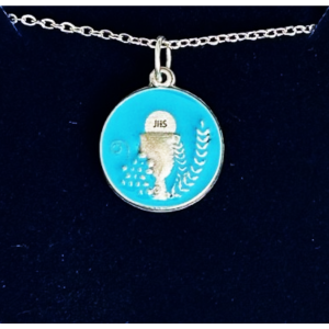 Necklace: First Holy Communion - blue enamel medal