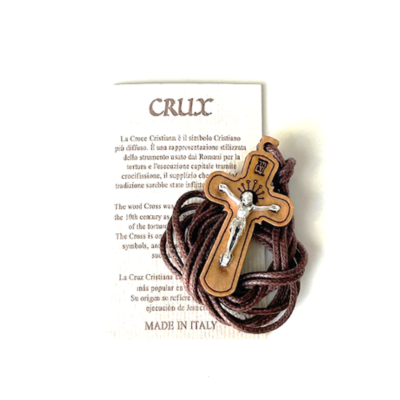 Necklace: Olive Wood Crucifix 40mm on brown cord N493