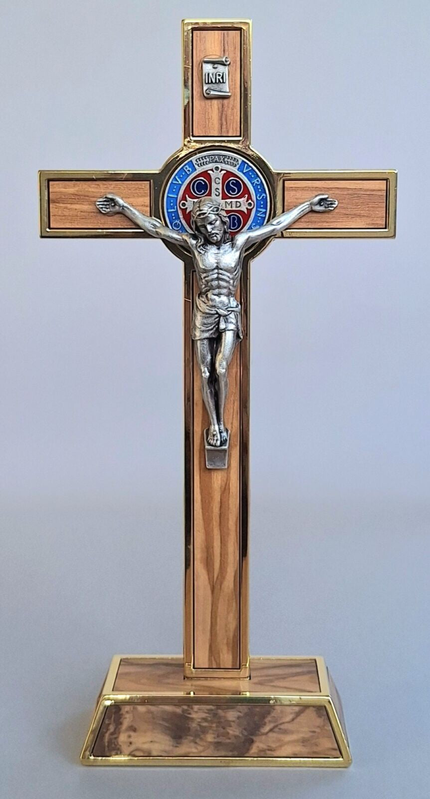 Crucifix: Standing Olive Wood St Benedict