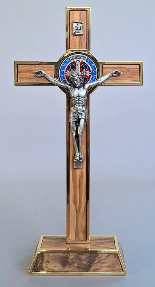 Crucifix: Standing Olive Wood St Benedict