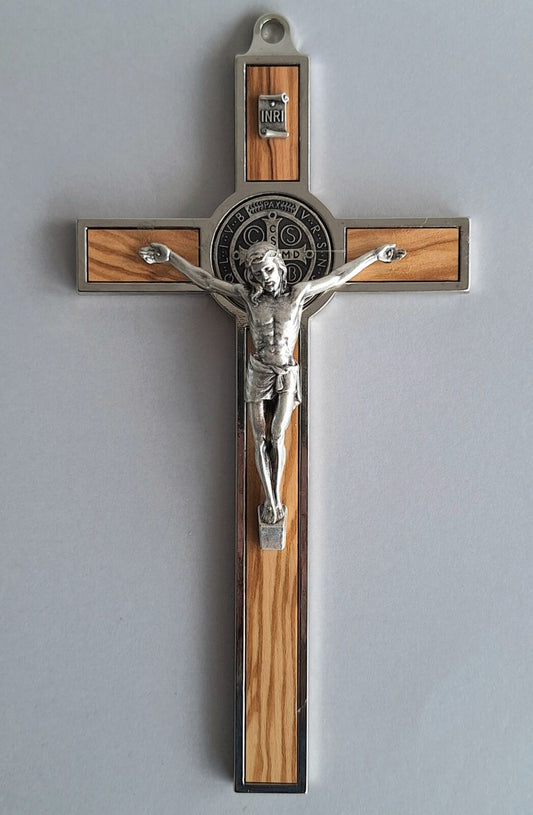 Crucifix: Olive Wood St Benedict 20cm