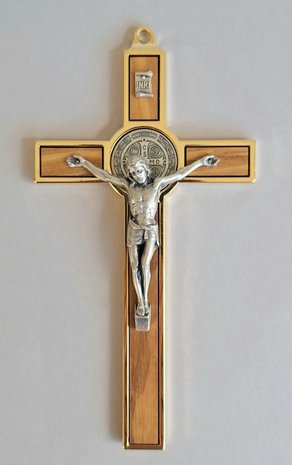St Benedict Crucifix – Olive Wood Inlay 13cm