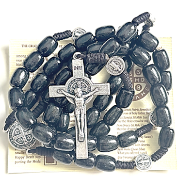 Rosary: St Benedict with card Black