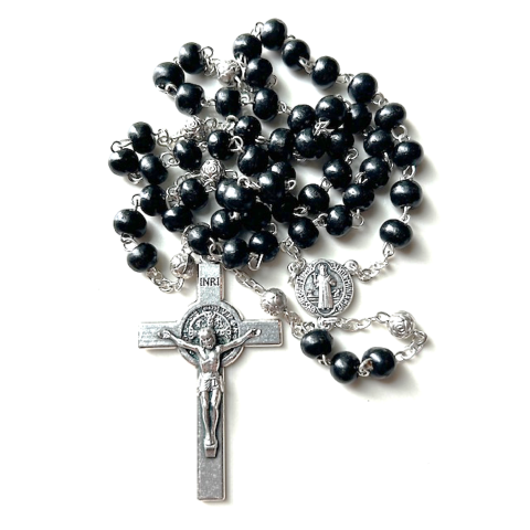 Rosary: St Benedict Black Wooden Bead 7mm