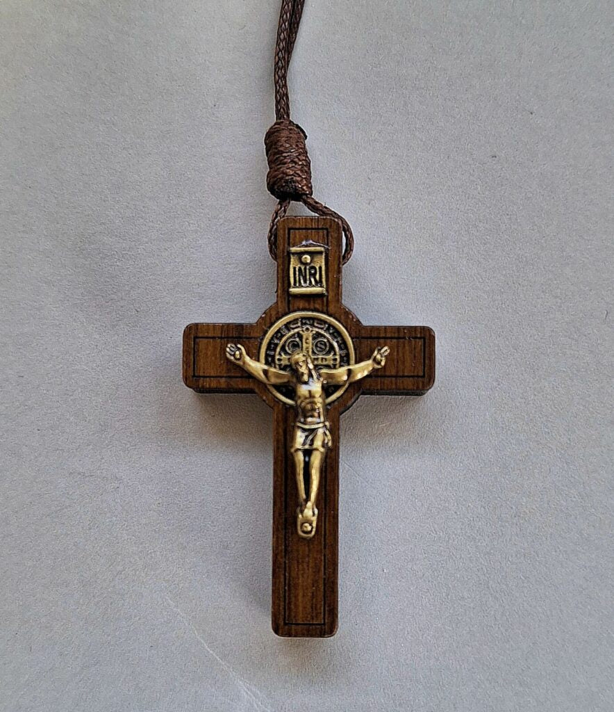 Pendant: Wooden St Benedict Crucifix 5cm x 3cm