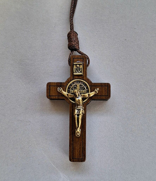 Pendant: Wooden St Benedict Crucifix 5cm x 3cm