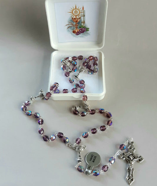Rosary: Communion Amethyst Cut Glass