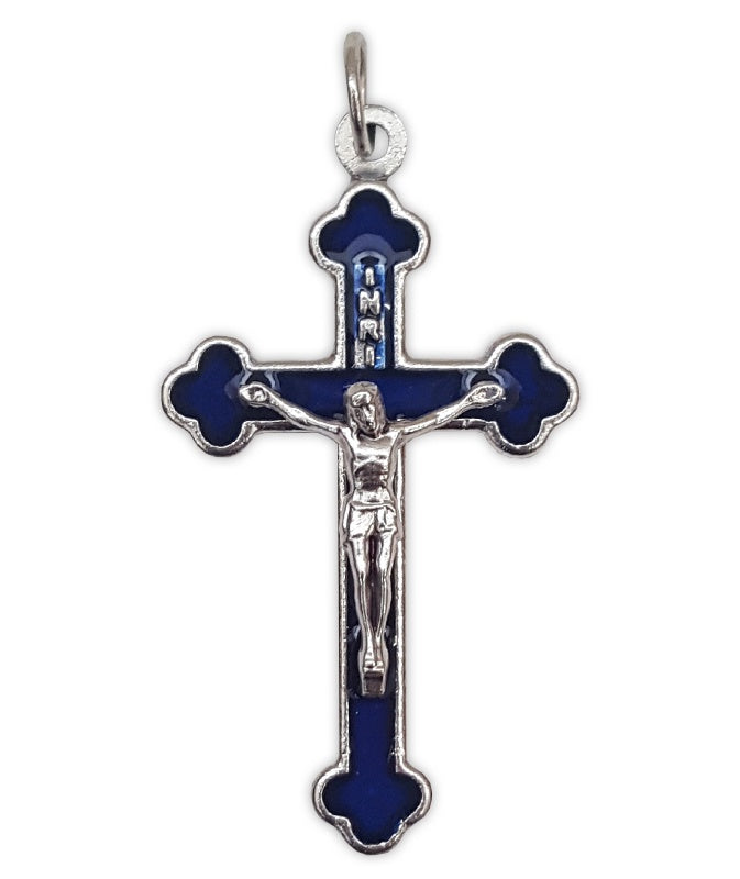 Crucifix: Blue Metal 40mm