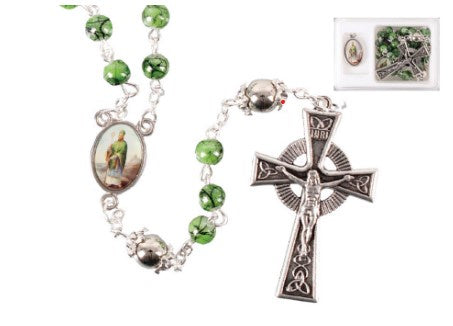 Rosary: St Patrick, glass with medal