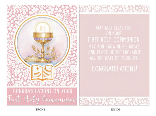 Card: First Holy Communion Girl Embossed w/chalice