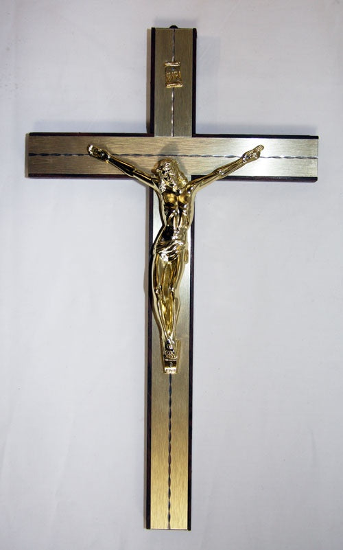 Crucifix: Gold/Wood 30cm
