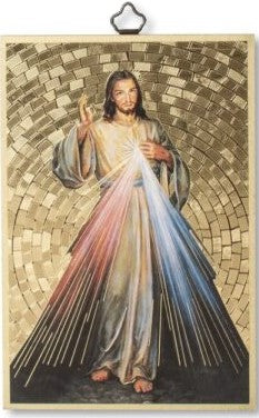 Plaque: Jesus Divine Mercy w/chaplet on reverse