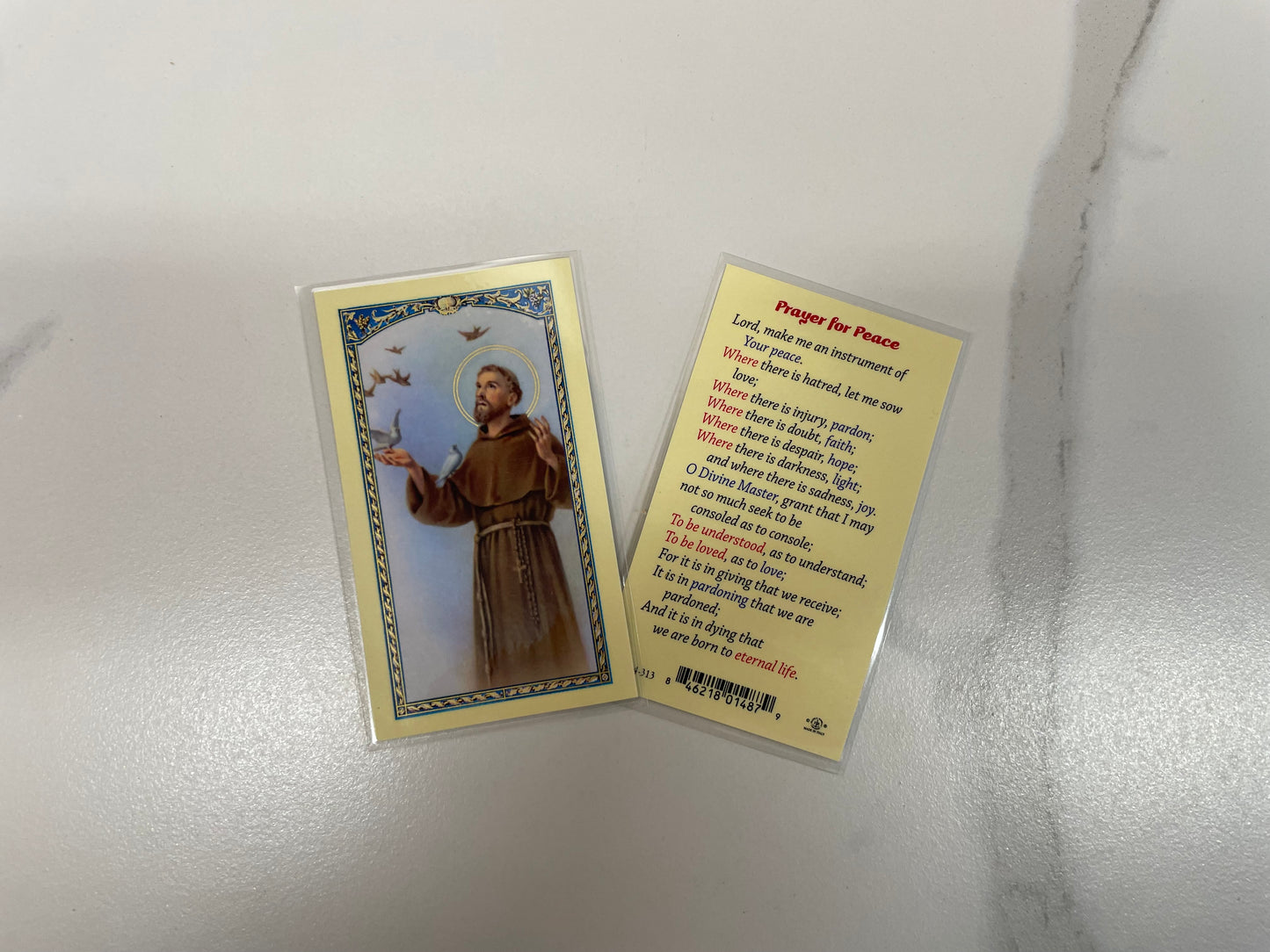 Holy Card: laminated Prayer for Peace