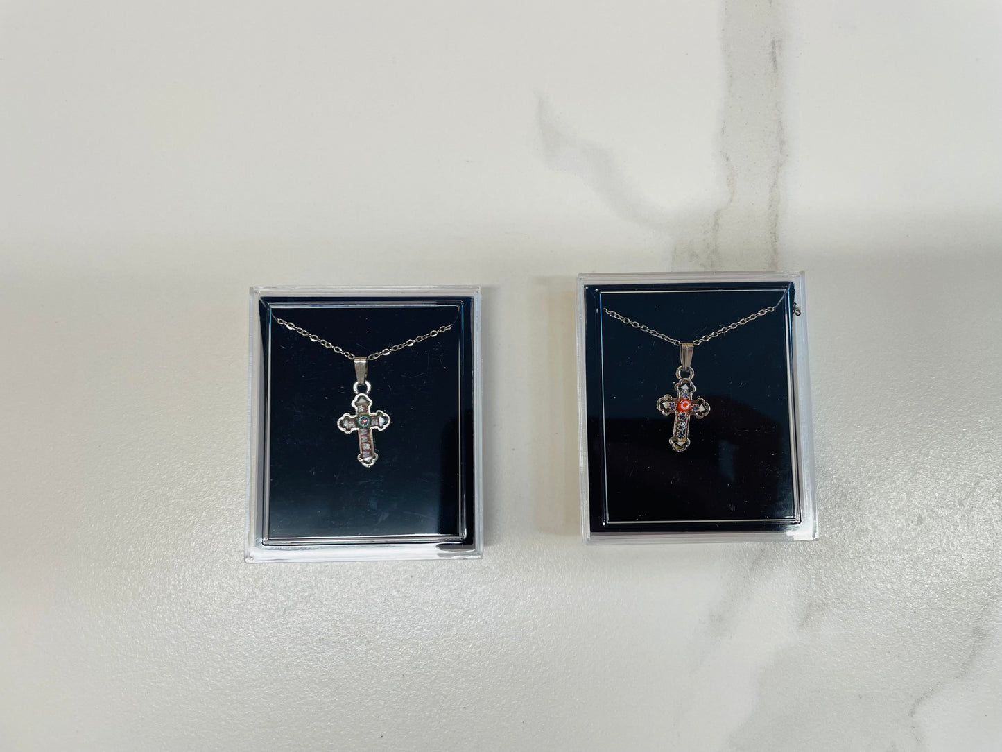 Necklace: Murano Glass Cross filigree edge